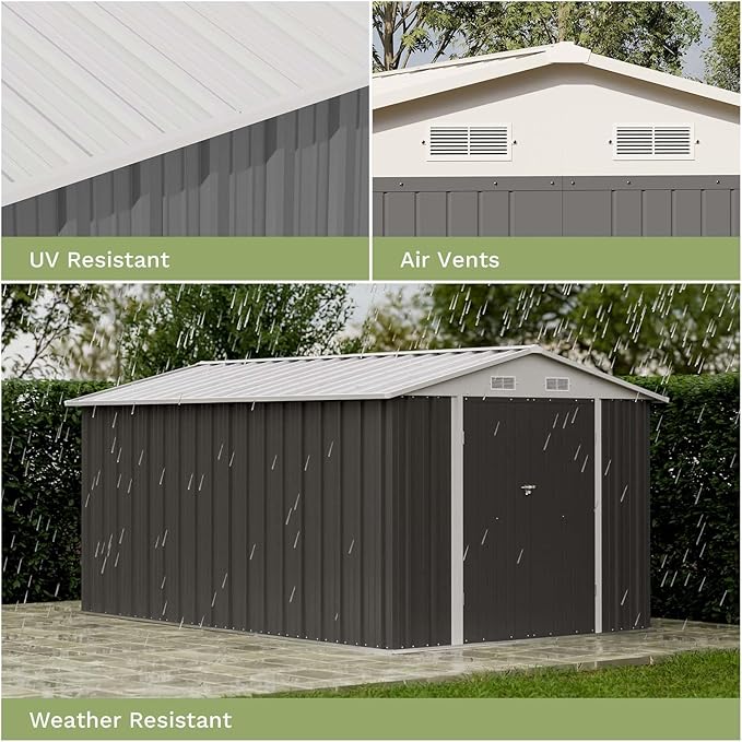 Patiowell 8 x 12 FT Metal Storage Shed for Outdoor, Steel Yard Shed with Design of Lockable Doors, Utility and Tool Storage for Garden, Backyard, Patio, Outside Use, Grey
