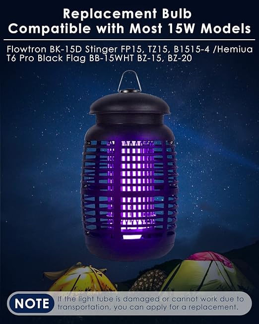 PACETAP 2Pack FUL15W BL Replacement Bulbs with 4 Pin Base, Indoor Outdoor 15W U Shape Lamp Tube Compatible with T6 T8 T9(Black)