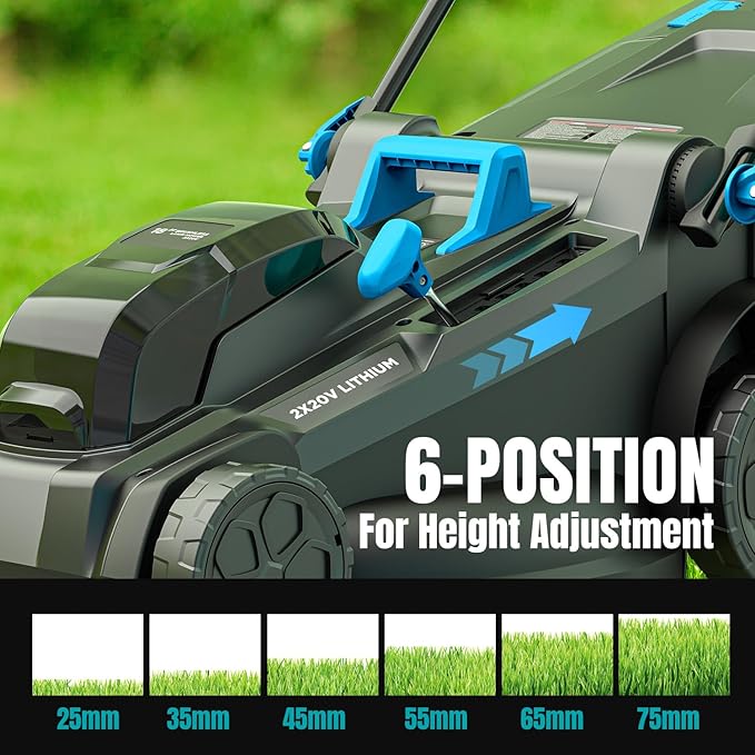 2x20V 17.9 inch Electric Lawn Mower Cordless, Brushless Push Lawn Mower with 6-Position Cutting Height Adjustment, 2x4.0Ah Battery & Dual Charger Included