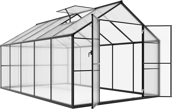 BlueWish 8x10FT Greenhouse for Outdoors, Aluminum Greenhouses with Adjustable Vents,Lockable Door, Outdoor Greenhouse with Polycarbonate Panel, Walk-in Green House for Garden, Gray