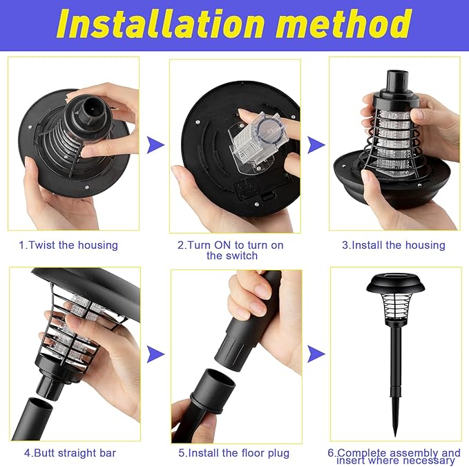 Qualirey 4 Pcs Solar Bug Zapper Waterproof Mosquito Zapper Killer and Lighting Repellent Lamp for Indoor Outdoor Use Garden Patio(Plastic,Black Exterior/Purple & Warm Light)