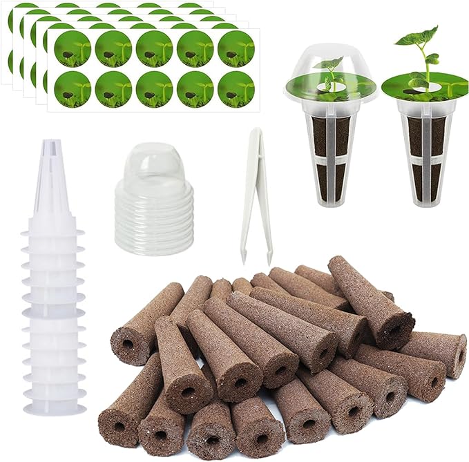 107 Pcs Seed Pod Kit for Hydroponics System, Garden Starter Accessories with 32 Grow Sponges, 12 Plant Baskets & Domes, 50 Pod Labels, and 1 Tweezer