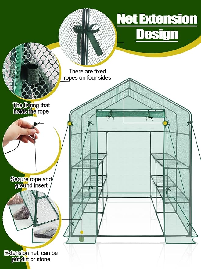 2 in 1 Greenhouse for Outdoors with 2 Protective Net, Kalolary 7FT Portable Walk in Greenhouse Plant Garden Green House for Winter Summer Large Garden Greenhouse with Door Heavy Duty Greenhouse (1PC)