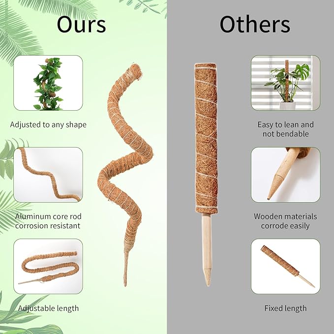 49'' Monstera Plant Support, LveSunny Bendable Moss Pole for Plants Indoor, Large Moss Pole for Climbing Plant, Coco Coir Pole, Fishbone Plant Stakes
