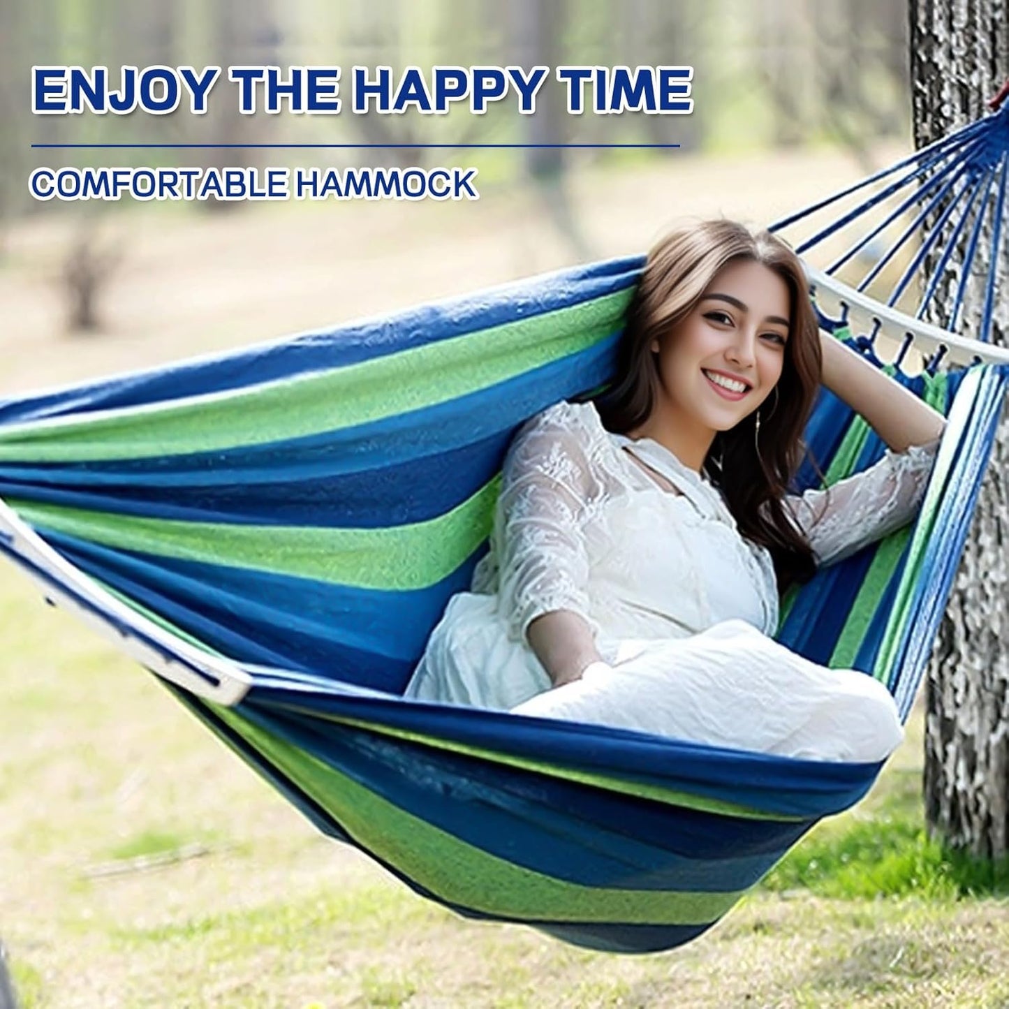 Durable Hammocks 660 Lbs Capacity, Camping Essentials Hiking Gear Accessories Max 2 X Tree Straps & Carabiners & Duckbilled Buckle & Thicker Rope & Portable Carrying Bag Included (Blue)