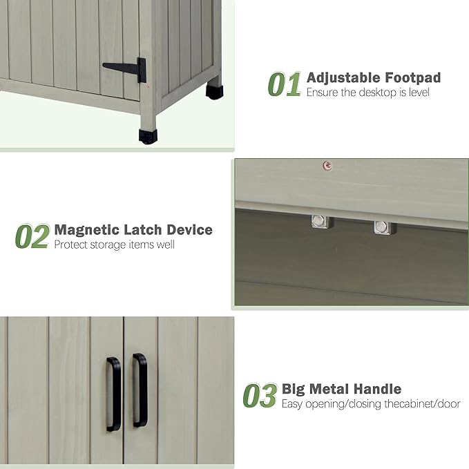 Outdoor Potting Bench with Storage, Small Outdoor Cabinet & Deck Storage Cabinet with Metal Tabletop & Large Garden Storage