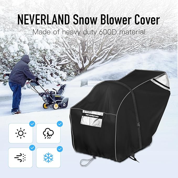 NEVERLAND Waterproof Snow Blower Cover - 600D Snowblower Covers Outdoor Heavy Duty, Snow Thrower Universal Size Fit 62''L x 33"W x 52"H, Compatible with EGO, Toro, Honda, Ariens and Craftsman
