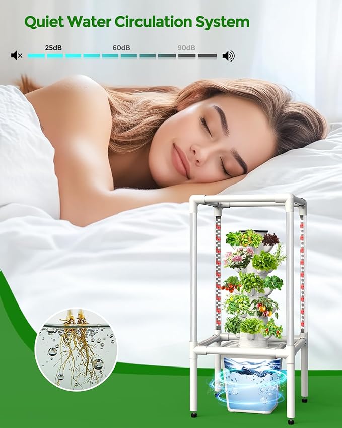 SJZX Hydroponics Growing System, Hydroponic Tower with Full-Spectrum Grow Lights, 5 Tiers Indoor Outdoor Garden Planter, Vertical Home Gardening Germination Kits for Vegetables, Fruits, Herb (25 Pods)