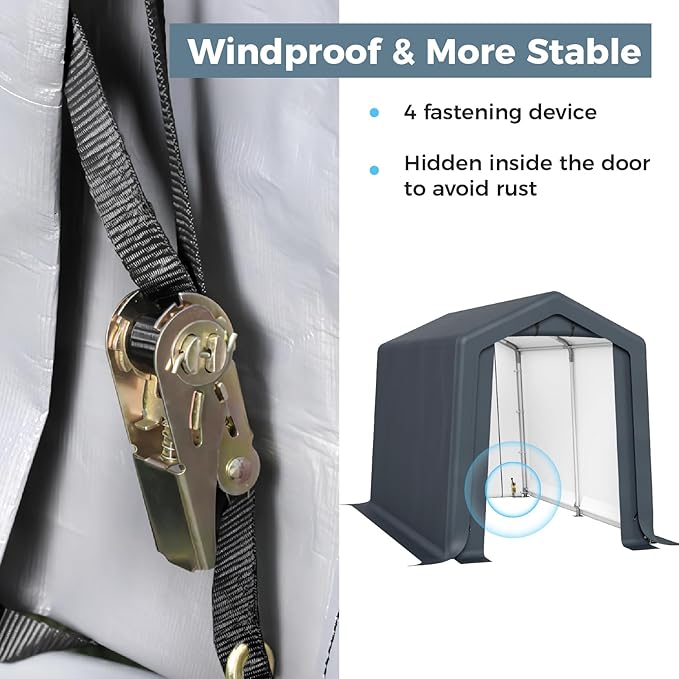 GREEN PARTY Storage Shelter Shed, 6x10 ft Portable Shed Outdoor Carport with Roll-up Zipper Door & Vents, Outdoor Storage Shed Portable Garage for Motorcycle, Bike, Waterproof & UV Protected, Gray