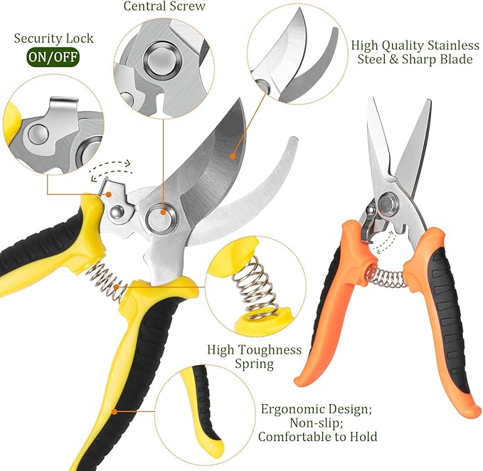 3 Pack Professional Pruning Shears, Stainless Steel Garden Scissors with Rust-Resistant Blades, Ergonomic Handles for Gardening, Bonsai,Plant Care & Rose Trimming By GLVSAE