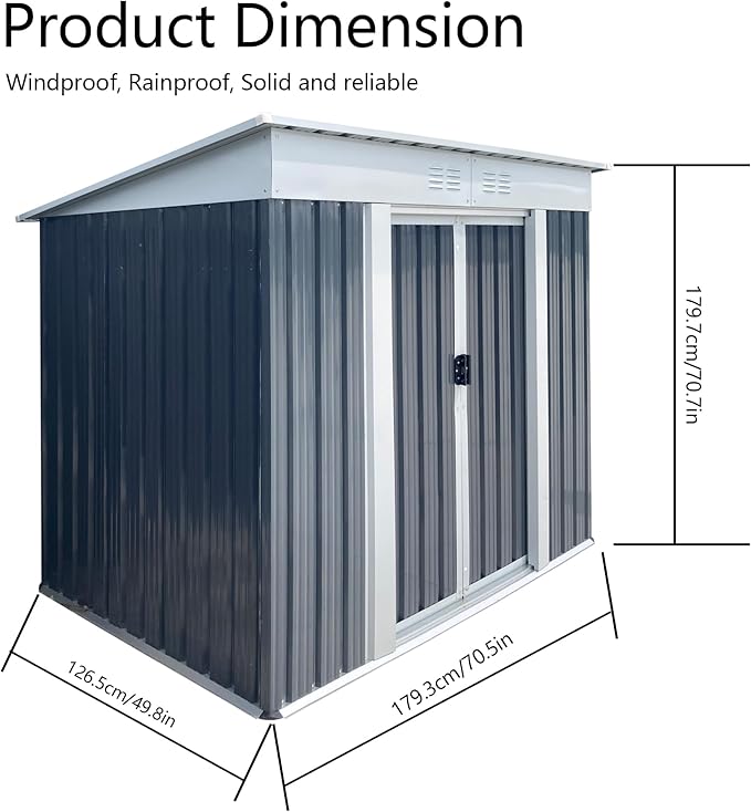 Ball & Cast 6x4FT Outdoor Storage Shed with Punched Vents,Heavy Duty Metal Sheds with Sliding Doors & Padlock,Waterproof Tool Sheds for Garden,Backyard,Lawn,Easy to Assemble,Grey