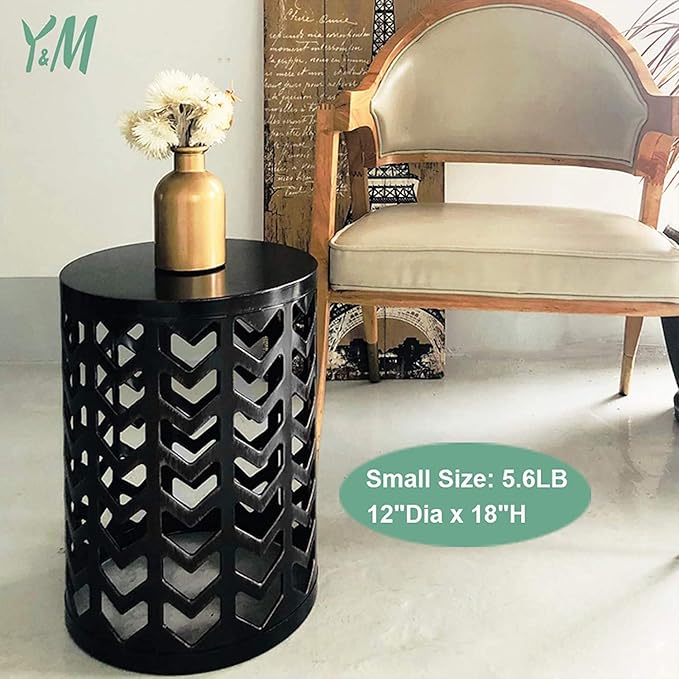 Y&M Nesting Side Table, Set of 3 Stacking Coffee Table for Living Room, Indoor End Tables, Outdoor Decorative Garden Stool with Heavy Duty Metal Frame Modern Industrial Decor - Pure Black