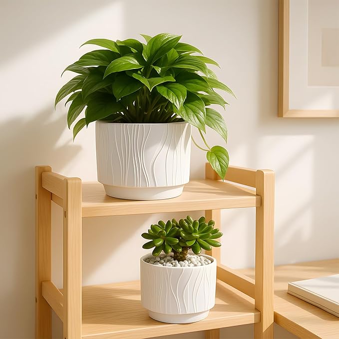 OXART Ceramic Planter with Drainage, 7.6+6.2+5 inch Plant Pot, Set of 3, Round Flower Pots for Intdoor Outdoor Plants, Home, Office, Garden, Lilies, Cacti, Succulents, Snakes, and Pothos, White