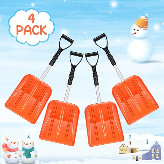Lasnten 4 Pcs Kid's Snow Shovel Plastic Digging Lightweight Portable Beach Shovels for Kids Boys Girls Home Yard Garden Outdoor Activities Snow Removal(Orange)