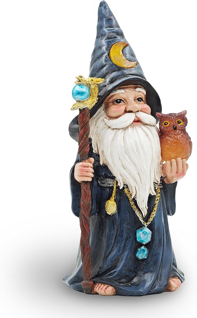 Helloween Solar Gnomes Decoration: 8.7'' Funny Merlin Statue with Owl & Magic Wand for Home Office Party Perfect Collectible Figurines Gift for Womens