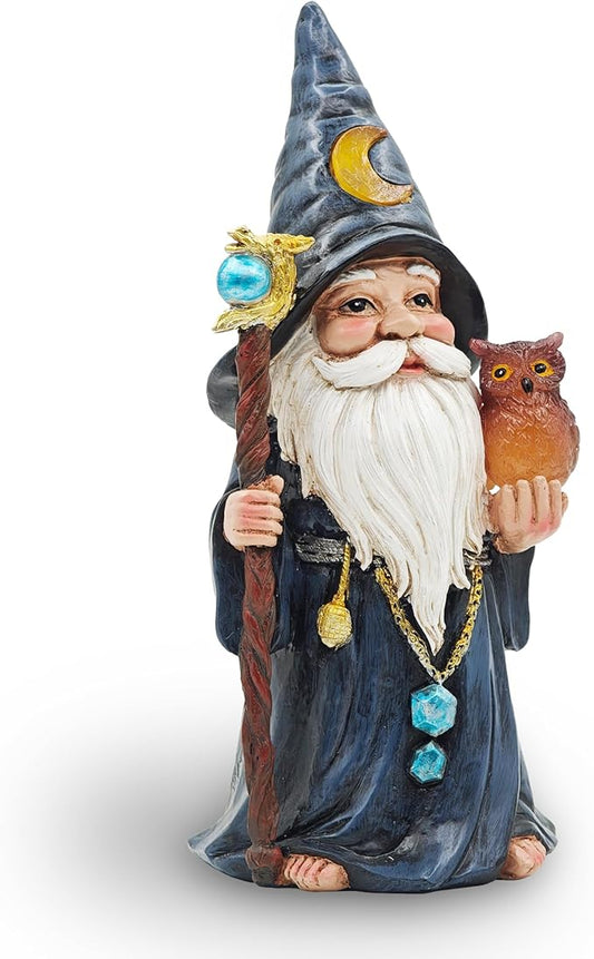 Helloween Solar Gnomes Decoration: 8.7'' Funny Merlin Statue with Owl & Magic Wand for Home Office Party Perfect Collectible Figurines Gift for Womens