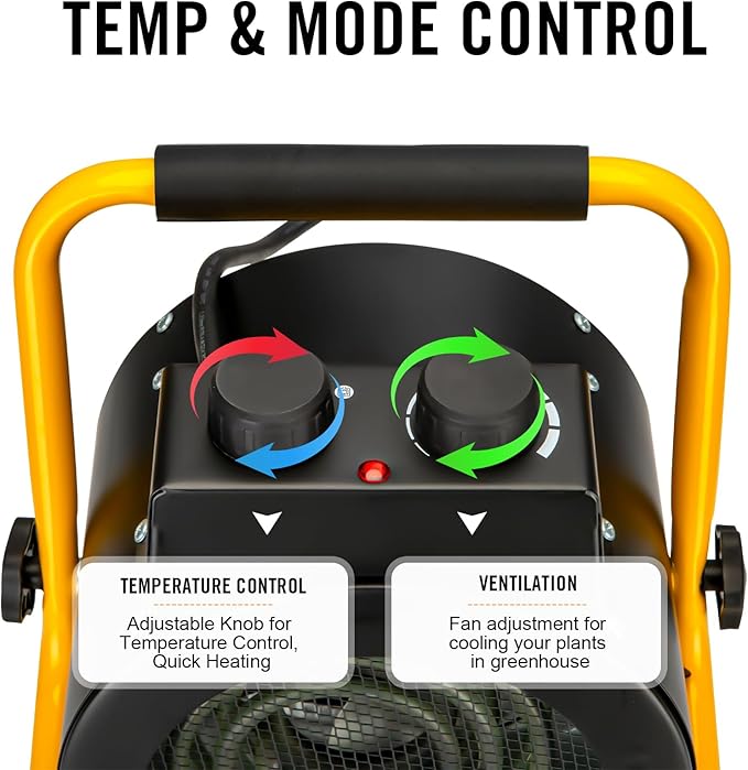 Greenhouse Heater with Digital Thermostat, Green House Heater for Plants,1500W Electric Grow Tent Heaters, Overheat Protection, Fast Heating for Green House, Flower Room, Black