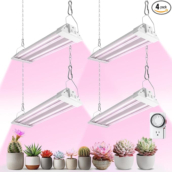 Barrina TX18 1FT Grow Light for Indoor Plants, 72W(4 x 18W, 360W Equivalent), High PPFD, Full Spectrum, Mechanical Timer, Grow Lights for Seed Starting, Vegetable with On/Off Switch, Linkable, 4 Packs
