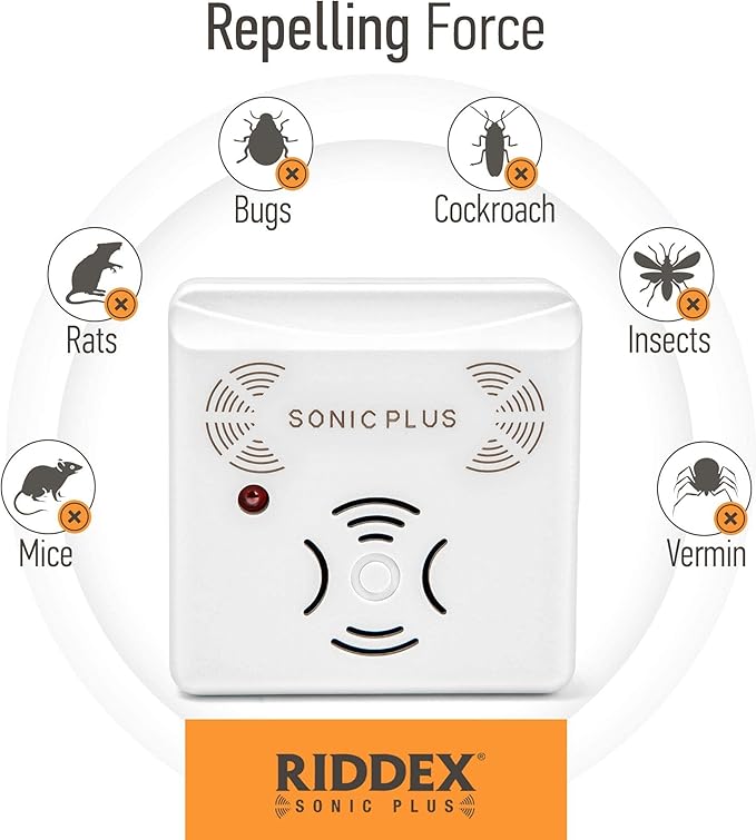 Riddex Sonic Plus Ultrasonic Pest Repeller, Plugs in with extra Outlets Indoor Use - Insect Repellent - Bug Repellents for Home Defense - Protect Against Rodents & Insects, Chemical Free(3 Pack White)