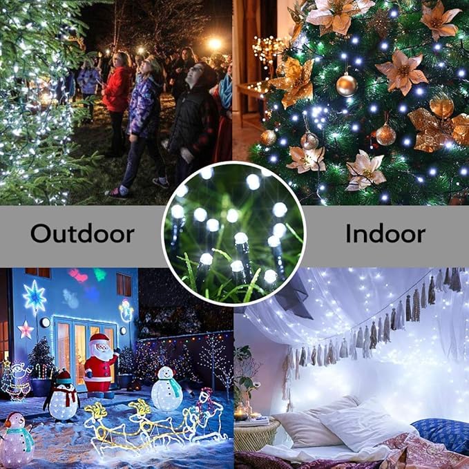 Joomer Solar Christmas Lights 72ft 200 LED 8 Modes Solar String Lights Waterproof Solar Fairy Lights for Christmas Decorations (White)