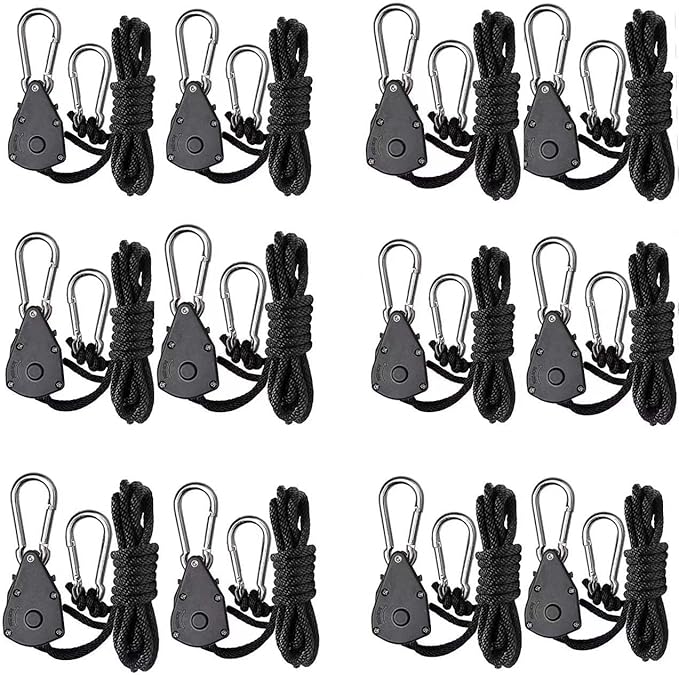 6 Pair of 1/8 inch Adjustable Rope Hanger Heavy Duty for Grow Light Rope Hangers Loose-Proof Design Light Fixture Hangers (12Pcs)