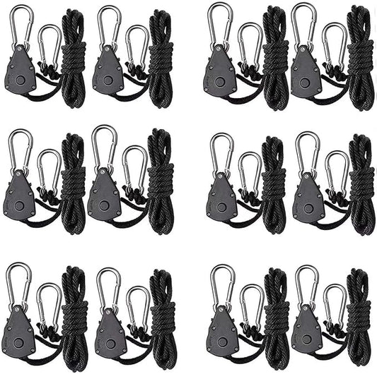 6 Pair of 1/8 inch Adjustable Rope Hanger Heavy Duty for Grow Light Rope Hangers Loose-Proof Design Light Fixture Hangers (12Pcs)