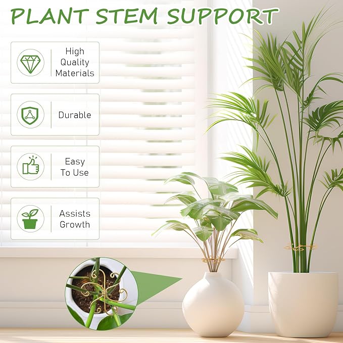 4-Pack Plant Stem Support, Plant Stabilizer for Indoor Plants, Monstera Plant Support System, Plant Stem Holder for Fixing Green Plants and Vines (A)