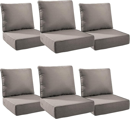Luxury 6" Outdoor Cushions for Patio Furniture, 24x24x6 Thick Seat Cushion Set of 6, Fade Resistant Couch Chair Replacement Cushions High Density Deep Wicker Chair Cushion w/Removable Cover Gray