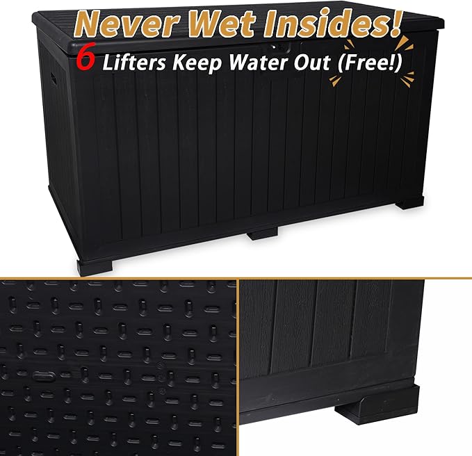 KUIKUI 288 Gallon Waterproof Deck Box, Outdoor Storage Box Waterproof Lockable with Divider and Lifter Prevent Water Seeping into from Floor for Patio Cushions