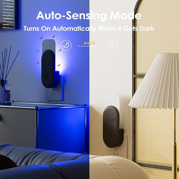 Flying Insect Trap, 2 in 1 Indoor Plug-in Fruit Fly Trap, 4 Trap Black and 24 Glue Cards, Fruit Fly Traps for Gnat, Moth, Mosquito, Suitable for Every Part of The Home