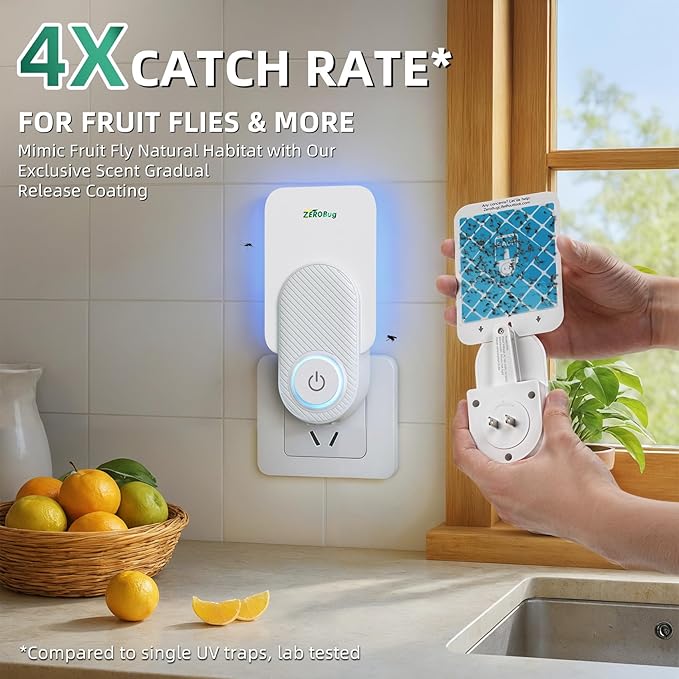 Flying Insect Trap Refill 5 Pcs, Capture House & Fruit Fly, Gnat, Mosquito and More, Plug in Bug Catcher & Killer for Indoor