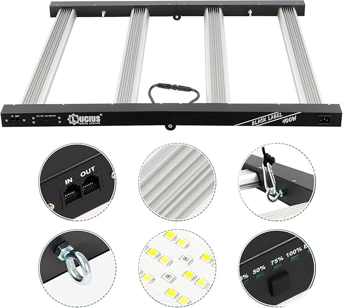 Lucius 400W LED Grow Light with LM281B Diodes, 2.9 µmol/J High Efficiency, Dimmable 4-Bar Light with 1344 Diodes, Full Spectrum Plant Grow Lamp for Indoor Plants, Seeding, Veg, Bloom, 120/240/277V