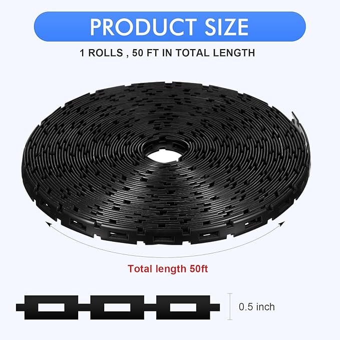 Wesiti 50 ft Plastic Chain Lock Tree Tie 1/2 Inch Wide Adjustable Tree Support Straps Plant String Swing Strap Flexible Reusable Ties for Staking for Garden Accessories