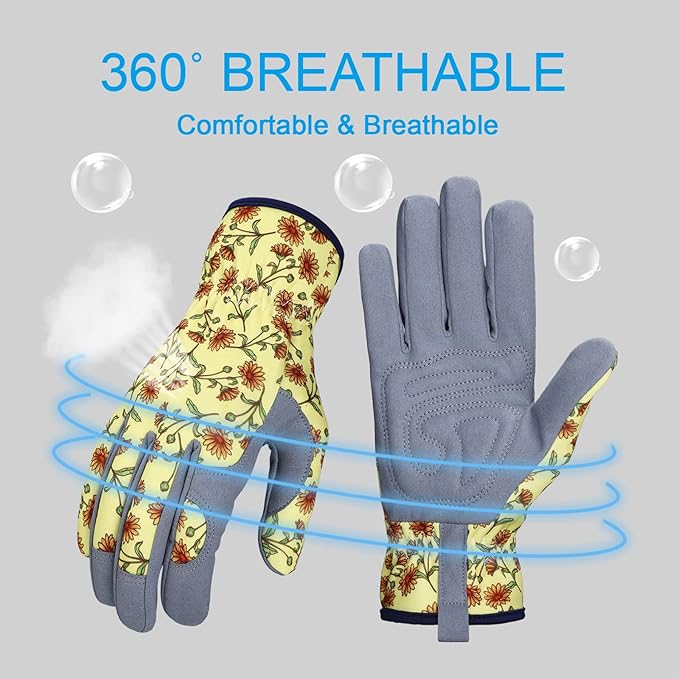 Bamllum Leather Gardening Gloves for Women - Working Gloves for Weeding, Digging, Planting, Raking and Pruning