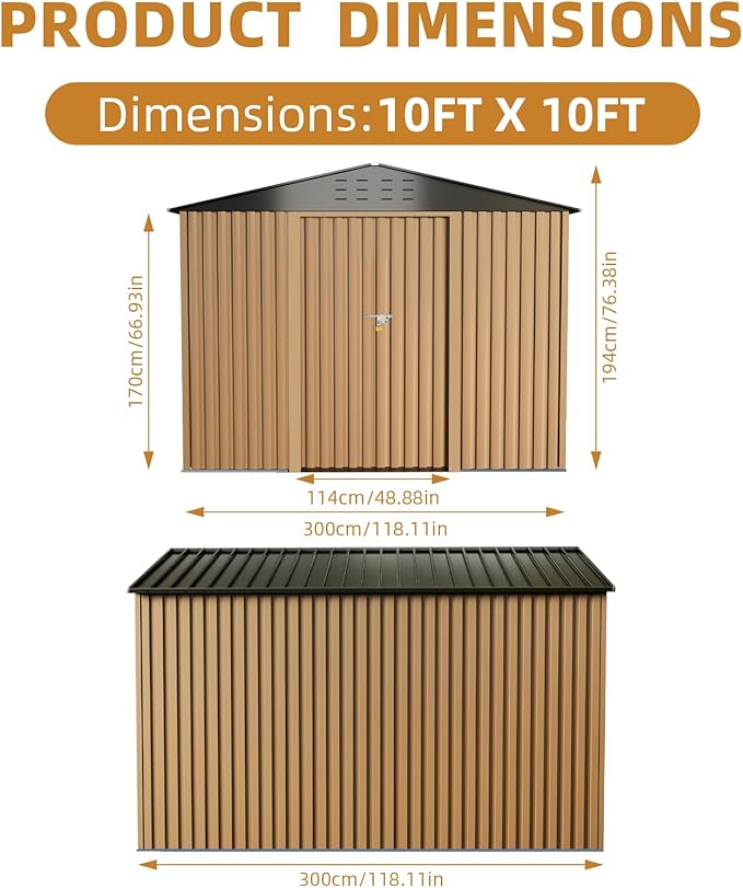 10x10 FT Outdoor Storage Shed,Large Metal Tool Sheds with Updated Frame Structure,Lockable Doors and Air Vents,Outside Garden Storage Shed for Outdoor,Garden Shed for Backyard Garden Patio Lawn