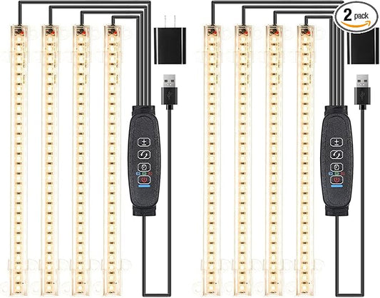 8.6 Inches LED Plant Growing Light Strips, Full Spectrum 3000K Grow Light for Indoor Plants with 3/9/12H Timer, 10 Dimmable Levels for Seedling Succulent and Plant Shelf (4 Head×2pcs)