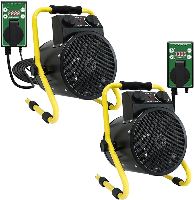 COOS BAY 1500W Outdoor Space Heater with Thermostat, Electric Greenhouse Heater for Grow Tent, Garage, RV, Shed, Radiant Heat, IPX4 Water-Resistant, Overheat Protection, 2 Pack, Black