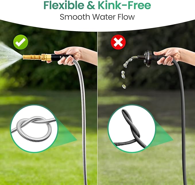 Cesun 10 FT Metal Garden Hose, Drinking RV Water Hose, Reinforced Metal Fittings, Dehumidifier Drain Hose Connector Extension, Reel Extender for Yard