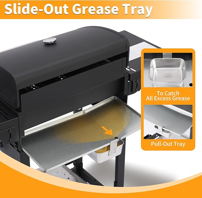 3-Burner Propane Gas Grill with Cast Iron Grates, 252 Sq. In. BBQ Grilling Space, Foldable Side Shelves for Portable Outdoor Patio Camping, Black