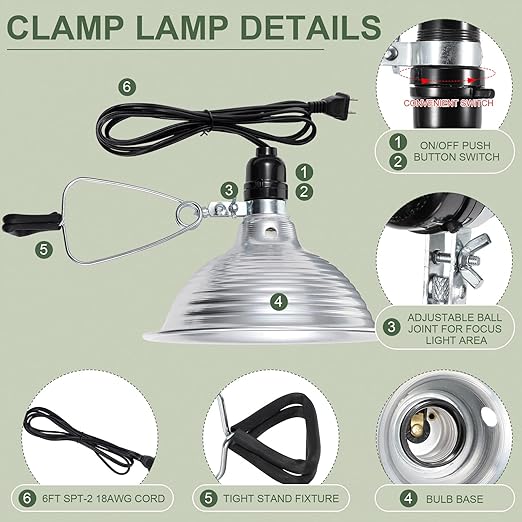 Macarrie 8 Pack Clamp Lamp Light with Aluminum Reflector, 6ft SPT-2 18awg Cord and Adjustable Stand Fixture, up to 150 Watt, E26 Socket, No Bulb(8.5 Inch)