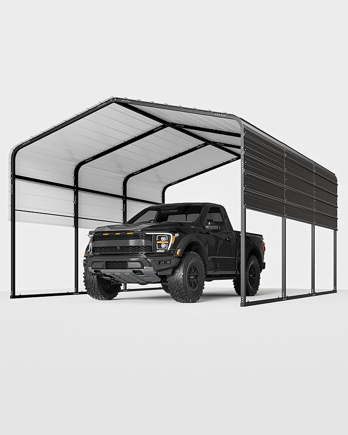13' X 16' X 8.5' Heavy Duty Metal Carport with Galvanized Roof, Weatherproof Car Garage Shelter, All-Weather Permanent Cover for Cars/Trucks/Boats/Tractors