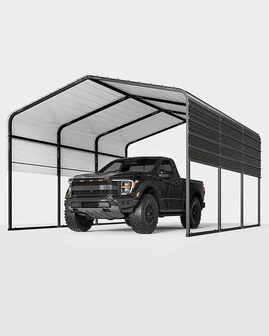 13' X 16' X 8.5' Heavy Duty Metal Carport with Galvanized Roof, Weatherproof Car Garage Shelter, All-Weather Permanent Cover for Cars/Trucks/Boats/Tractors