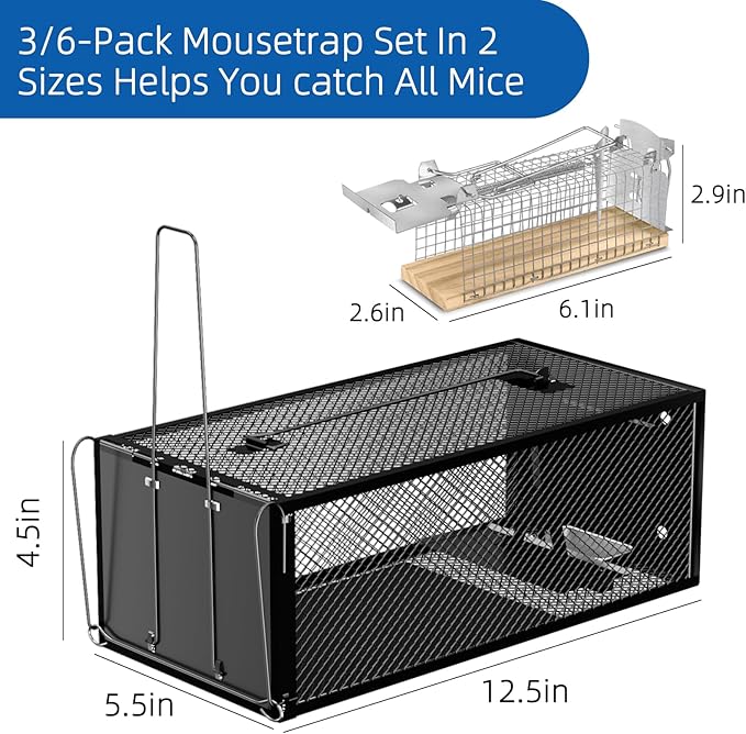 Humane Rat Traps - Large 12.5 Inches Upgraded Mouse Trap for Outdoors & Indoors - Reusable Rat Trap Cage for Mouse and Small Animals - Effective Quick Simple to Use (3-Pack)