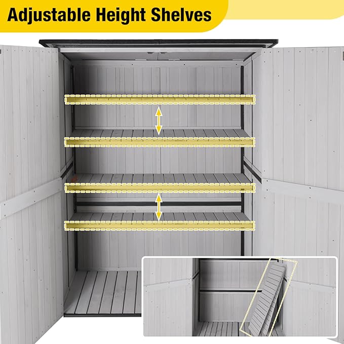 Aivituvin Outdoor Storage Shed with Floor, Garden Tool House with Metal Frame Structure, Large Wooden Cabinet with Adjustable Shelves for Backyard Garden Patio (White)