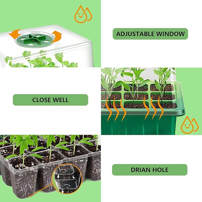6-Pack Seed Starter Trays with 10"x20.75" Seedling Heat Mat for Indoor Home Gardening Seed Starting, 72-Cell Seed Starter Kit with Humidity Dome(12 Cells per Tray), MET Certified