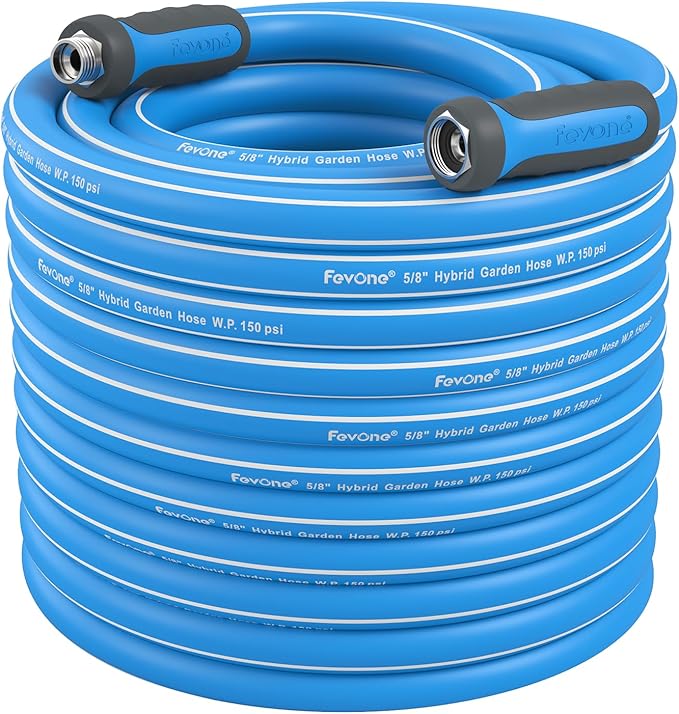 Fevone Garden Water Hose with Solid Aluminum Fittings for Patio & Garden, Drinking Water Safe, 5/8" x 105 ft
