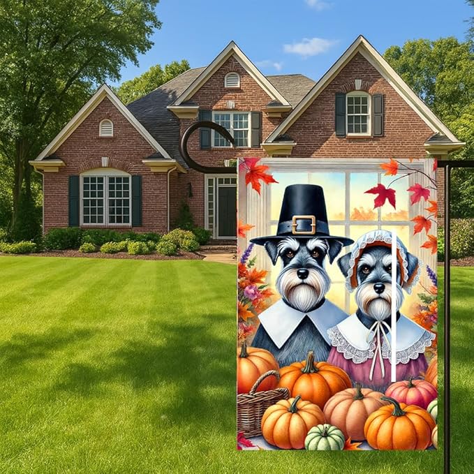 Thanksgiving Fall Decor Garden Flag Double Sided Autumn Leaves and Pumpkins Welcome Outdoor Decoration 12 x 18 Inch Dog Couple