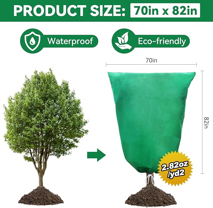 2 Packs Plant Covers Freeze Protection 70" x 82" 2.82oz/yd² Heavy Duty Winter Cold Weather Frost Cloth Blankets, Garden Warm Jacket Bags with Zipper & Drawstring for Outdoor Plants Fruit Tree Potted