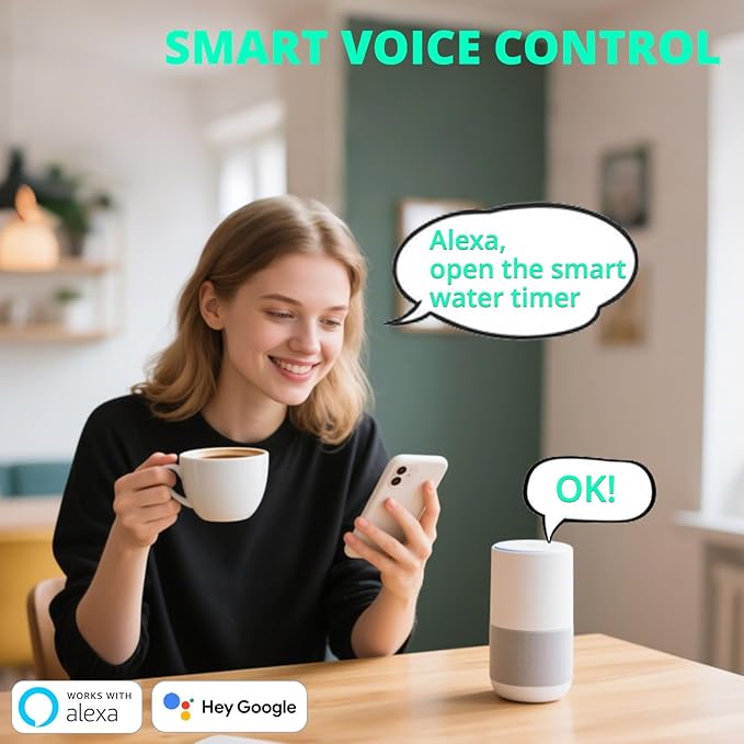 QUOBAS WiFi Sprinkler Timer with Brass Inlet & Outlet, Smart Water Timer for Garden Hose with APP Remote Control, Manual Watering, Rain Delay Watering, for Lawn, Garden