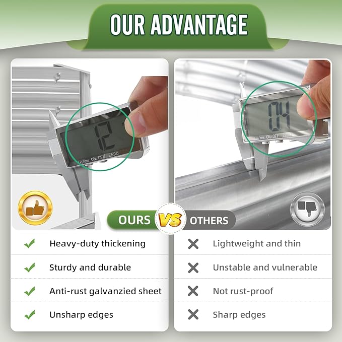 Garden Galvanized Raised Garden Bed Kit - Metal Planter Boxes for Vegetables/Herbs/Flowers, Heavy-Duty Steel Outdoor Garden Box with Reinforced Edges(Rectangular 8X4X1)